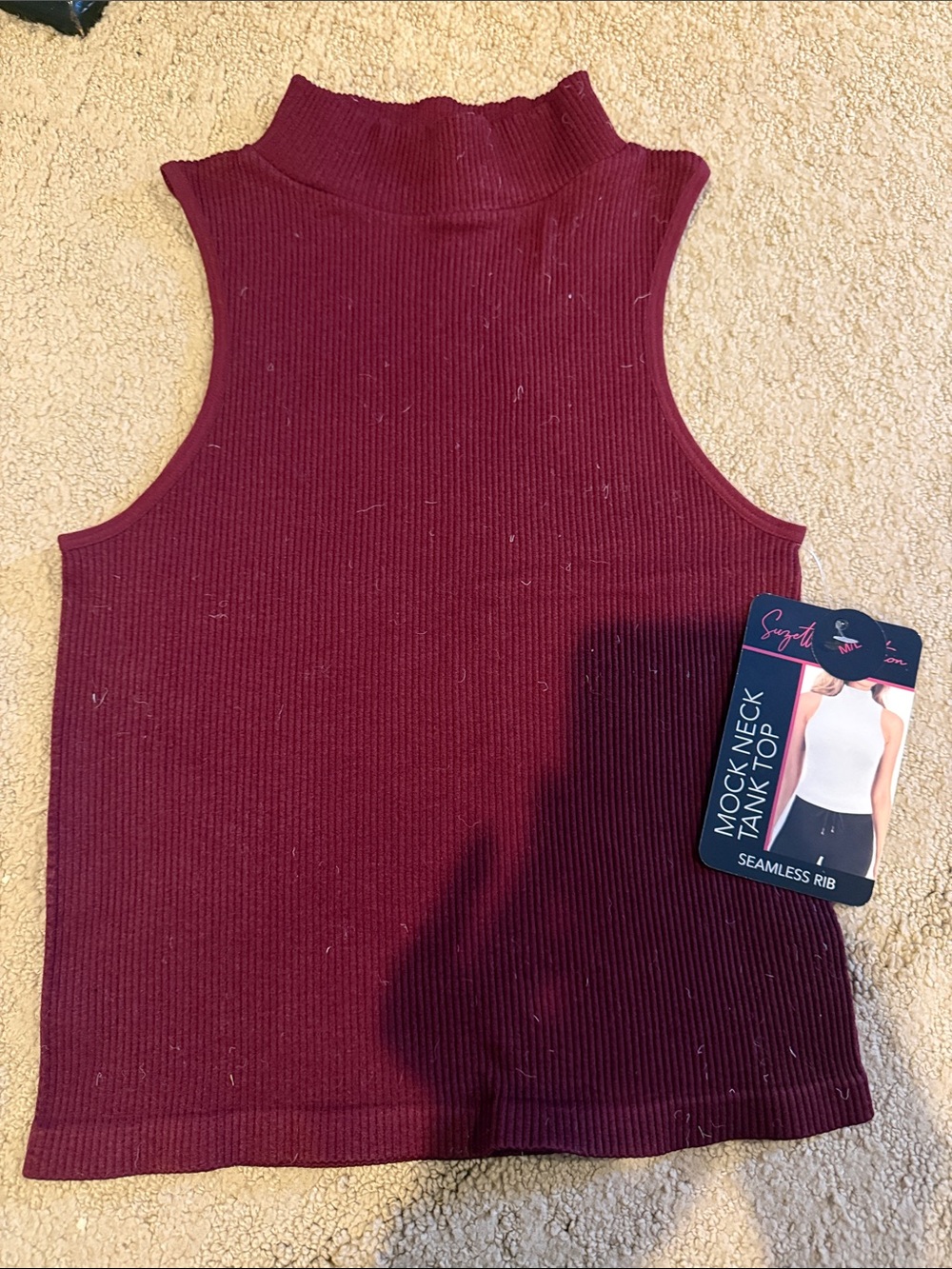 Seamless Mock Neck Ribbed Tank Top - Wine